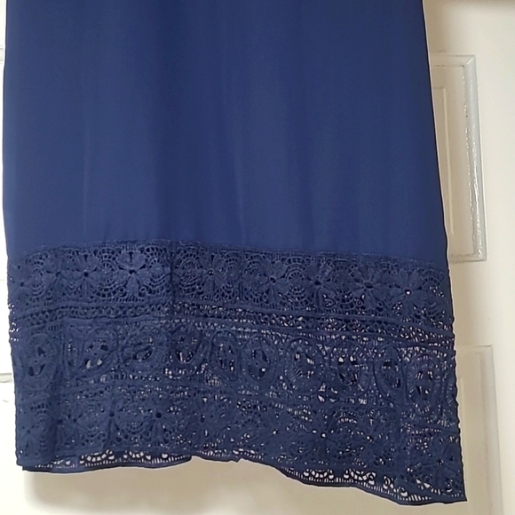 SHEIN Navy Smocked Midi Dress Ruffle Collar Lace Trim XS - Picture 13 of 17